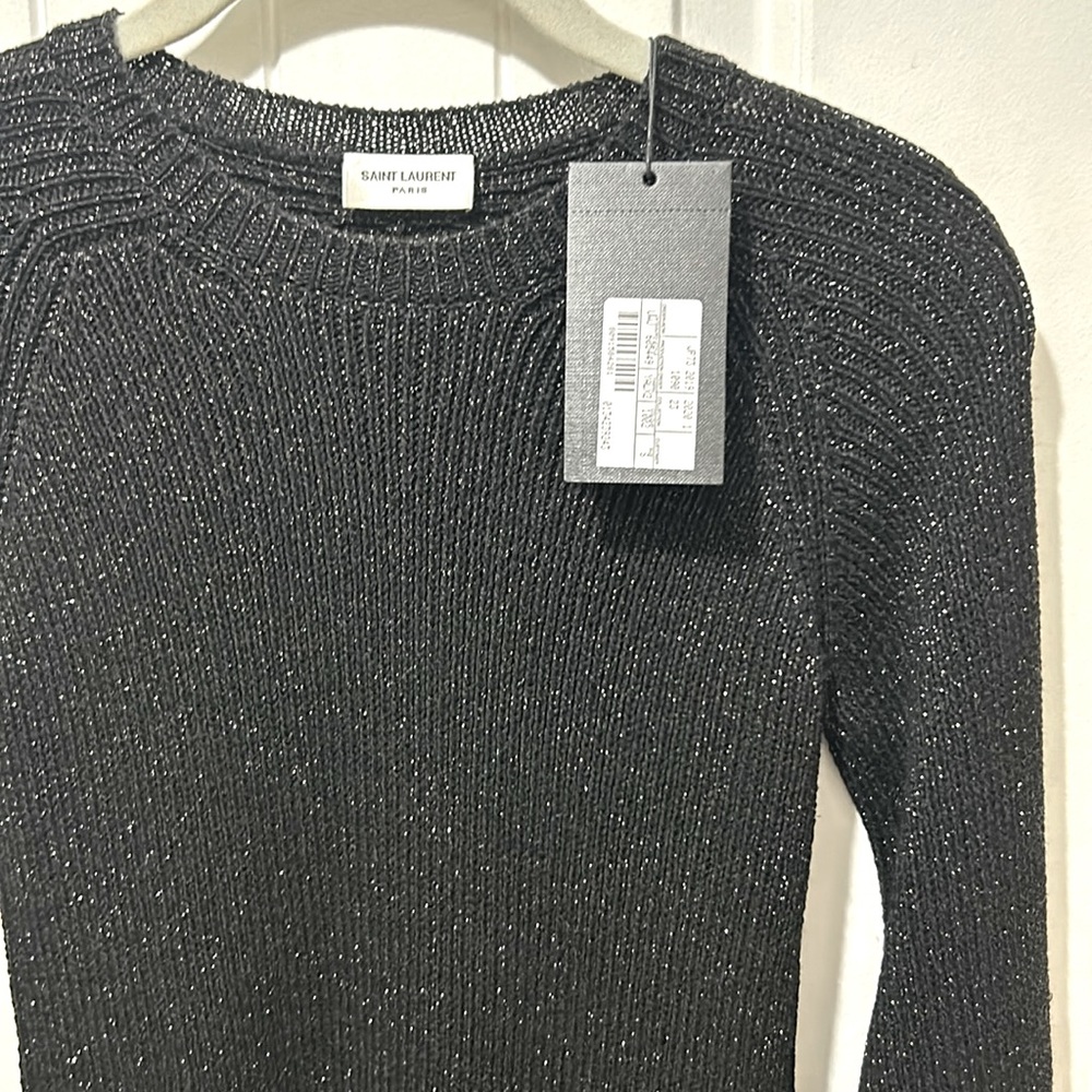 SAINT LAURENT black ribbed long sleeve top 
Metallic knit tunic sweater
